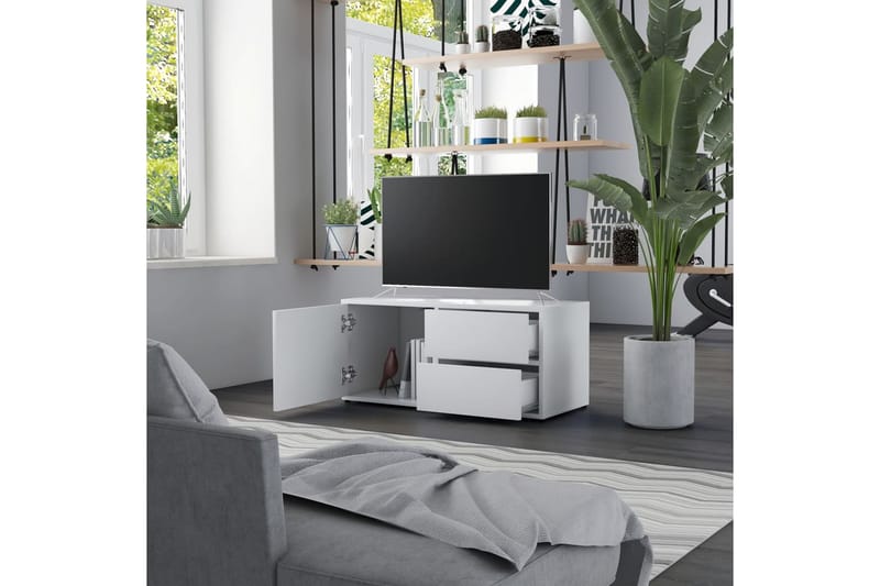 TV-bänk vit 80x34x36 cm spånskiva - Vit - Möbler - Tv möbel & mediamöbel - TV bänk & mediabänk
