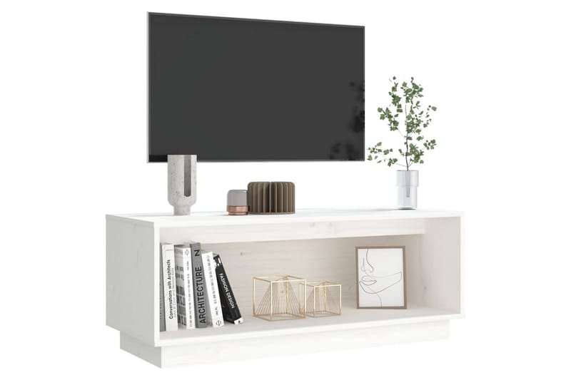 Tv-bänk vit 90x35x35 cm massiv furu - Vit - TV bänk & mediabänk