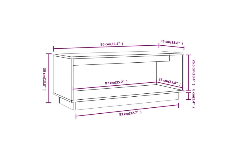 Tv-bänk vit 90x35x35 cm massiv furu - Vit - TV bänk & mediabänk