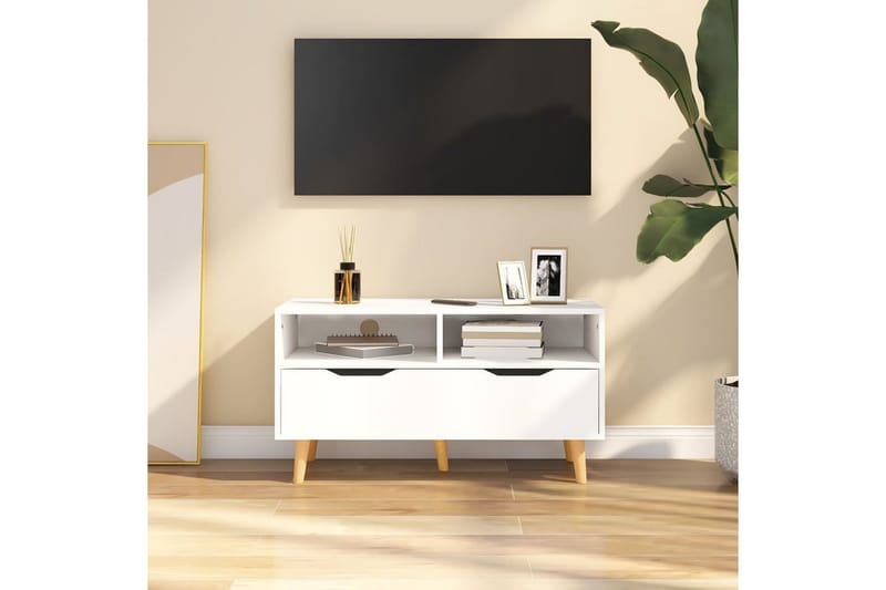 Tv-bänk vit 90x40x48,5 cm spånskiva - Vit - TV bänk & mediabänk
