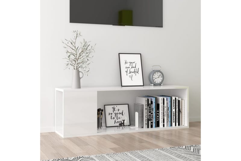 TV-bänk vit högglans 100x24x32 cm spånskiva - Vit - Möbler - Tv möbel & mediamöbel - TV bänk & mediabänk