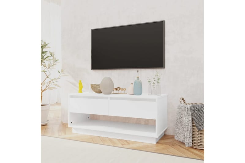 TV-bänk vit högglans 102x41x44 cm spånskiva - Vit - TV bänk & mediabänk