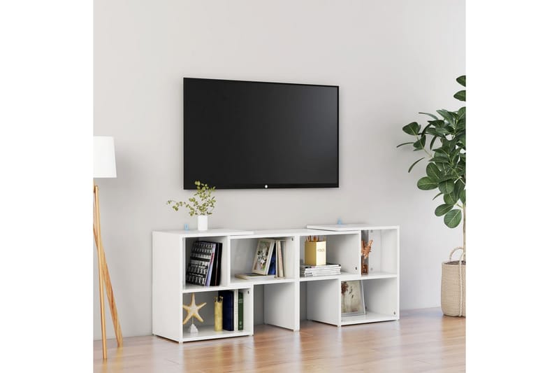 TV-bänk vit högglans 104x30x52 cm spånskiva - Vit - TV bänk & mediabänk