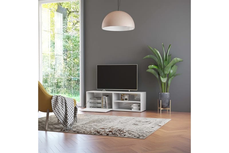 TV-bänk vit högglans 120x34x37 cm spånskiva - Vit - Möbler - Tv möbel & mediamöbel - TV bänk & mediabänk
