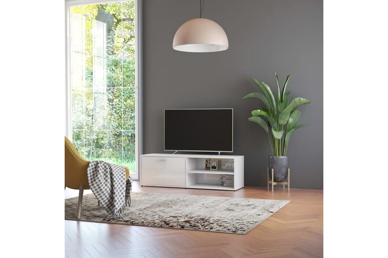TV-bänk vit högglans 120x34x37 cm spånskiva - Vit - Möbler - Tv möbel & mediamöbel - TV bänk & mediabänk