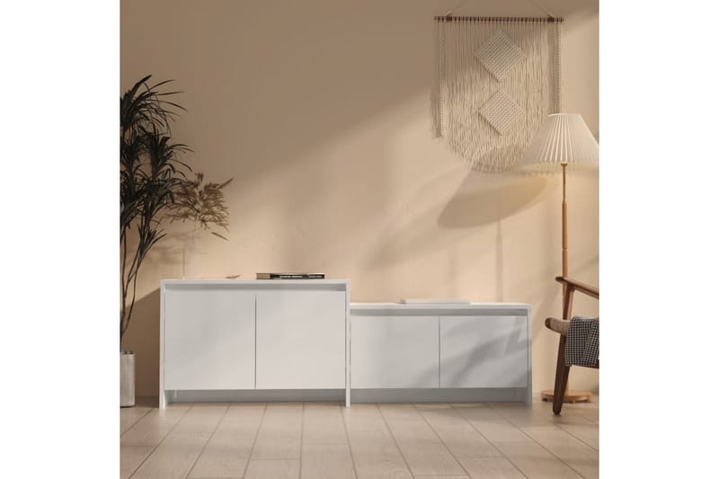 TV-bänk vit högglans 146,5x35x50 cm spånskiva - Vit - Möbler - Tv möbel & mediamöbel - TV bänk & mediabänk