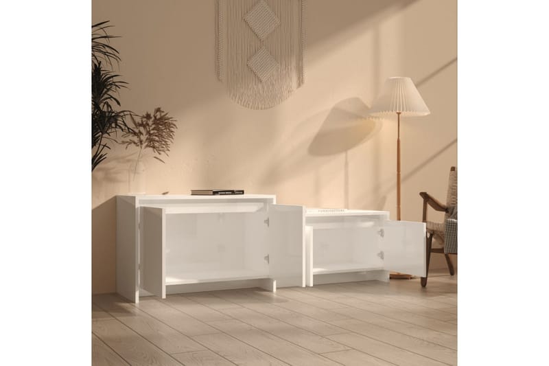 TV-bänk vit högglans 146,5x35x50 cm spånskiva - Vit - Möbler - Tv möbel & mediamöbel - TV bänk & mediabänk