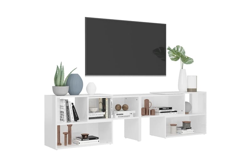 TV-bänk vit högglans 149x30x52 cm spånskiva - Vit - TV bänk & mediabänk