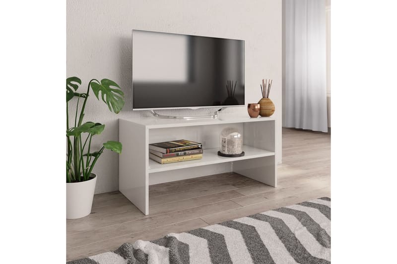 TV-bänk vit högglans 80x40x40 cm spånskiva - Vit - TV bänk & mediabänk