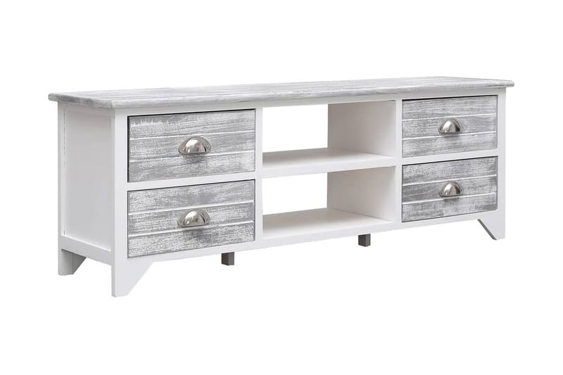 TV-bänk vit och grå 108x30x40 cm massivt kejsarträ - Grå - Möbler - Tv möbel & mediamöbel - TV bänk & mediabänk