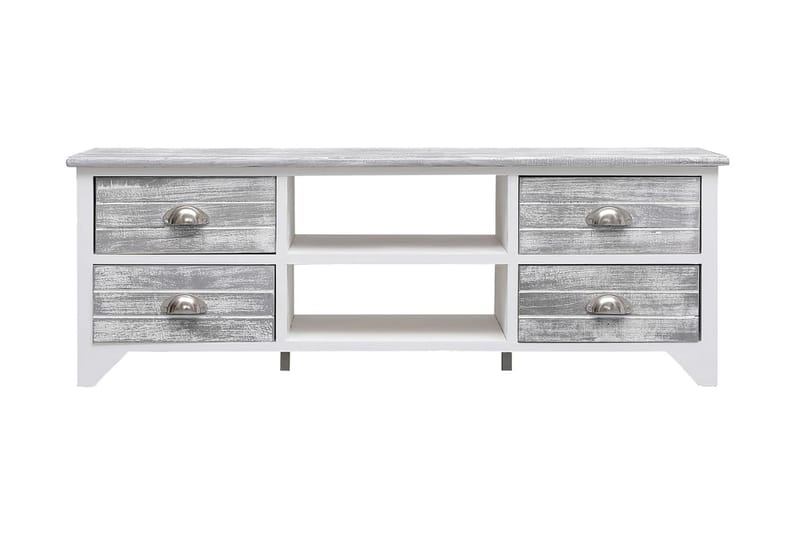 TV-bänk vit och grå 108x30x40 cm massivt kejsarträ - Grå - Möbler - Tv möbel & mediamöbel - TV bänk & mediabänk