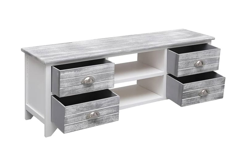 TV-bänk vit och grå 108x30x40 cm massivt kejsarträ - Grå - Möbler - Tv möbel & mediamöbel - TV bänk & mediabänk