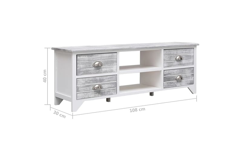 TV-bänk vit och grå 108x30x40 cm massivt kejsarträ - Grå - Möbler - Tv möbel & mediamöbel - TV bänk & mediabänk