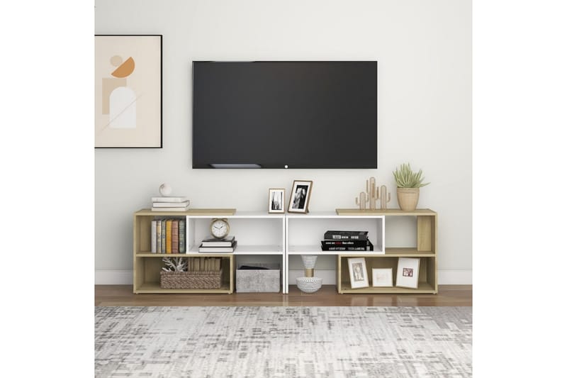 TV-bänk vit och sonoma-ek 149x30x52 cm spånskiva - Vit - TV bänk & mediabänk