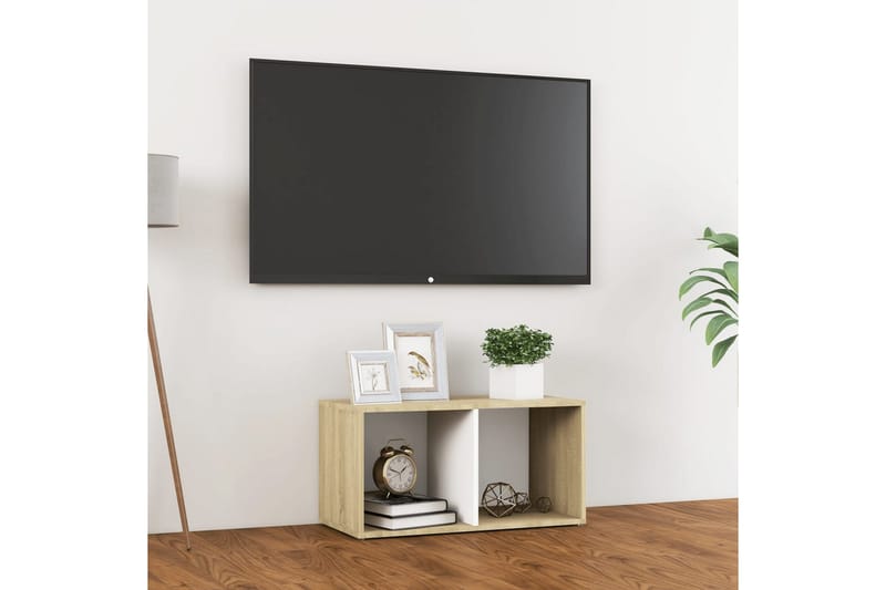 TV-bänk vit och sonoma ek 72x35x36,5 cm spånskiva - Vit - TV bänk & mediabänk