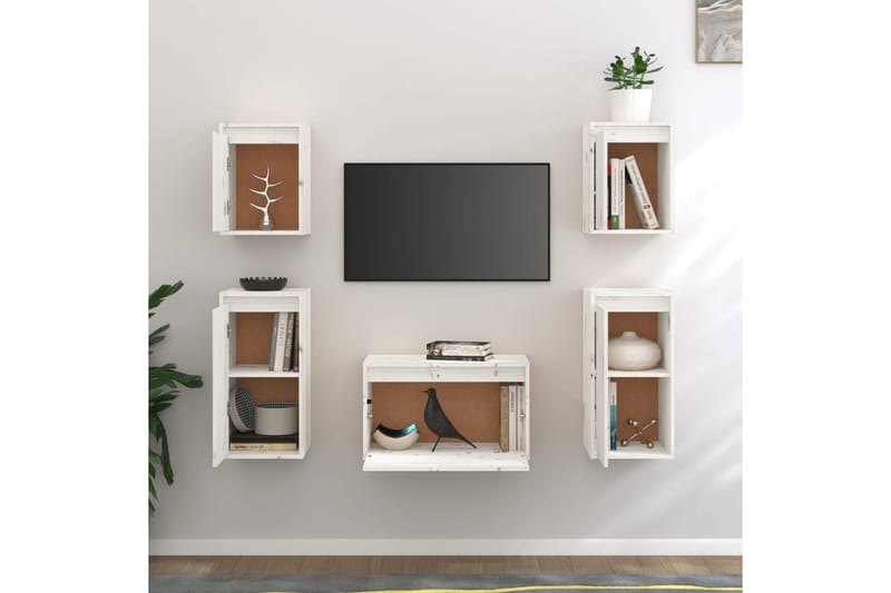 TV-bänkar 5 delar vit massiv furu - Vit - Möbler - Tv möbel & mediamöbel - TV bänk & mediabänk