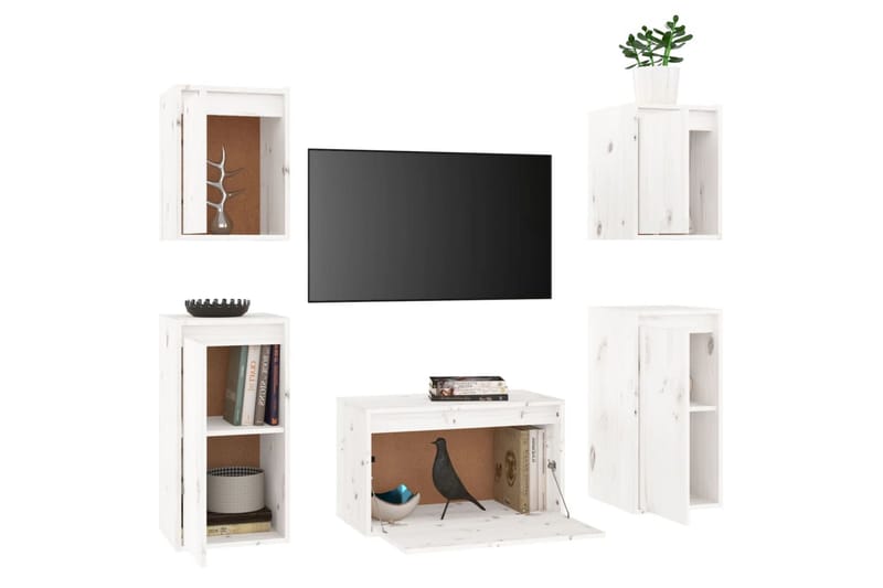 TV-bänkar 5 delar vit massiv furu - Vit - Möbler - Tv möbel & mediamöbel - TV bänk & mediabänk