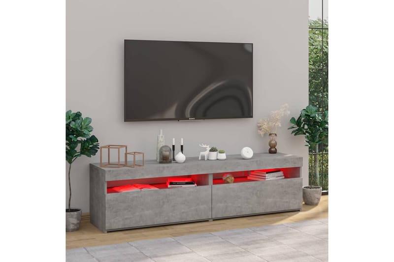 Tv-bänkar med LED-belysning 2 st betonggrå 75x35x40 cm - Grå - Möbler - Tv möbel & mediamöbel - TV bänk & mediabänk