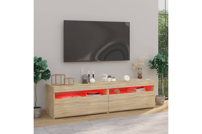 Tv-bänkar med LED-belysning 2 st sonoma-ek 75x35x40 cm - Brun - Möbler - Tv möbel & mediamöbel - TV bänk & mediabänk
