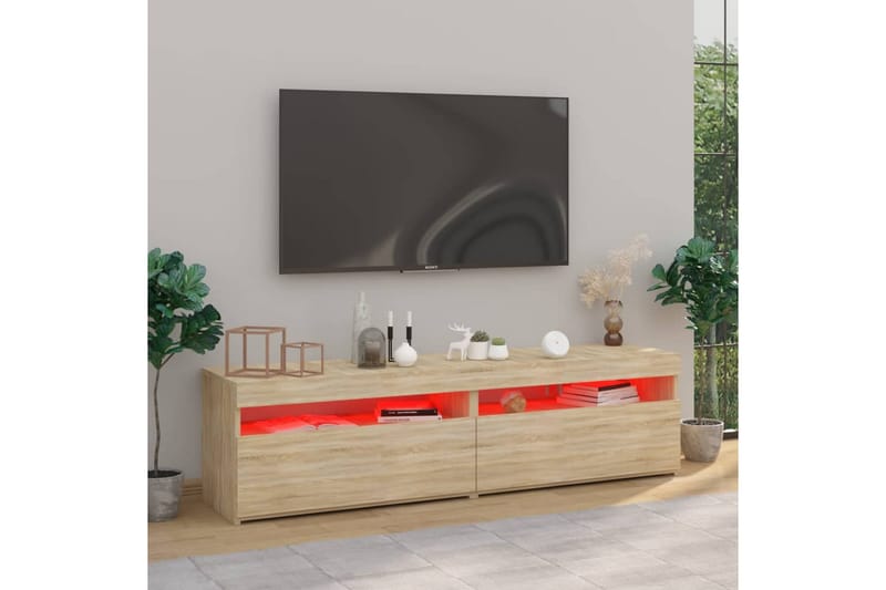 Tv-bänkar med LED-belysning 2 st sonoma-ek 75x35x40 cm - Brun - TV bänk & mediabänk