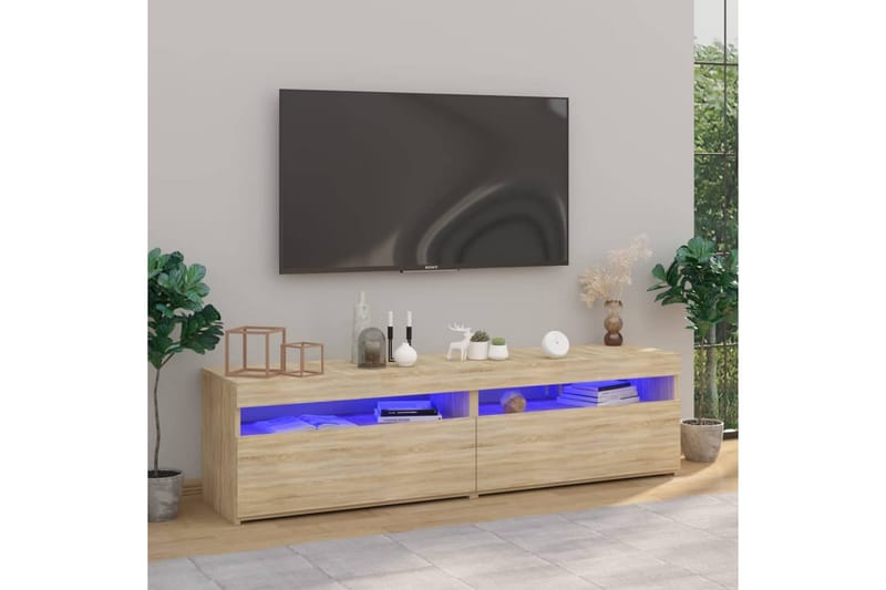Tv-bänkar med LED-belysning 2 st sonoma-ek 75x35x40 cm - Brun - Möbler - Tv möbel & mediamöbel - TV bänk & mediabänk