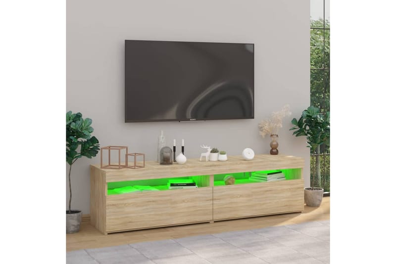Tv-bänkar med LED-belysning 2 st sonoma-ek 75x35x40 cm - Brun - Möbler - Tv möbel & mediamöbel - TV bänk & mediabänk