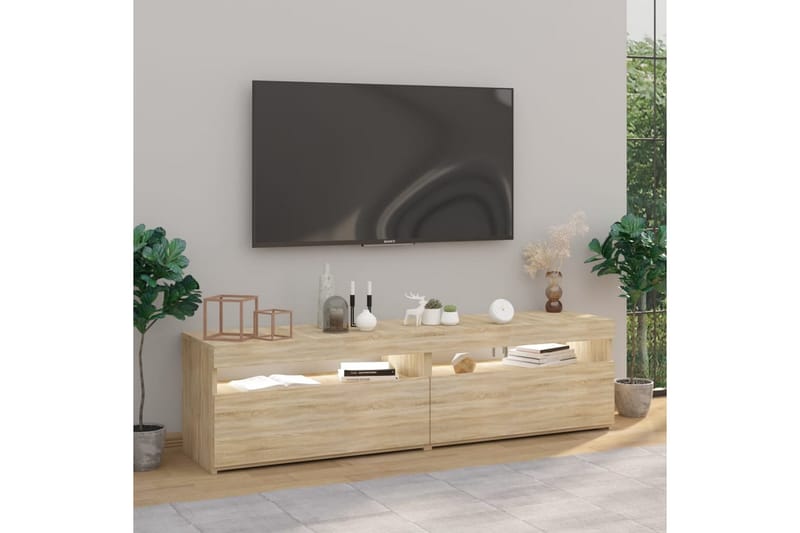 Tv-bänkar med LED-belysning 2 st sonoma-ek 75x35x40 cm - Brun - TV bänk & mediabänk