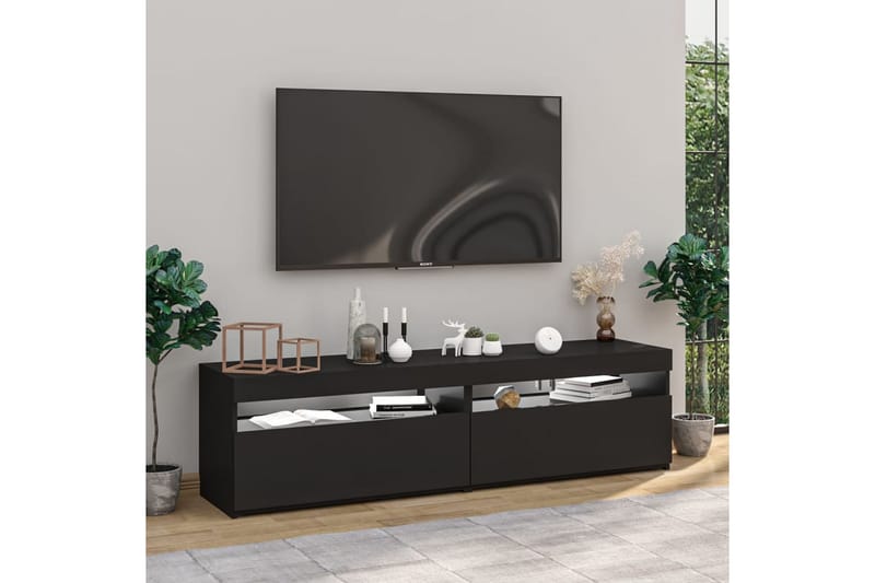 Tv-bänkar med LED-belysning 2 st svart 75x35x40 cm - Svart - Möbler - Tv möbel & mediamöbel - TV bänk & mediabänk