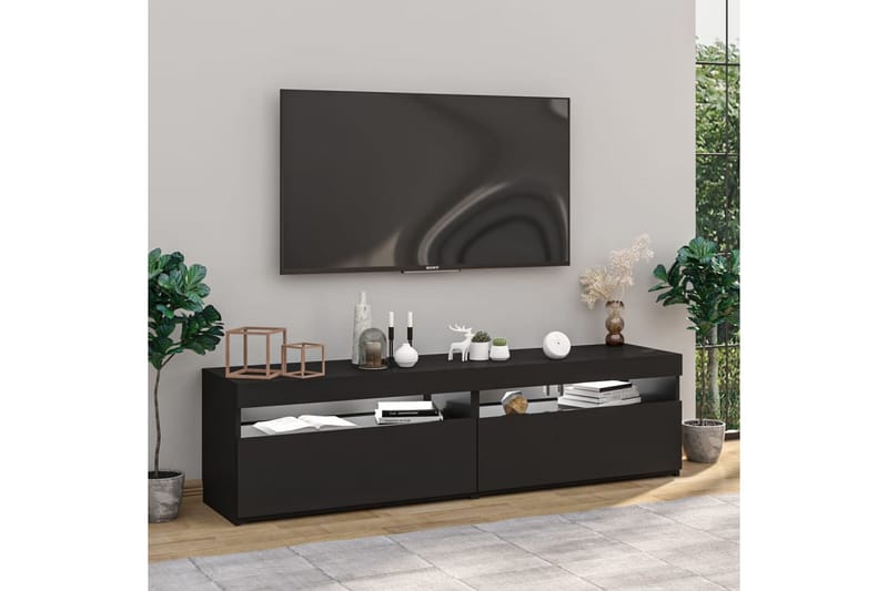 Tv-bänkar med LED-belysning 2 st svart 75x35x40 cm - Svart - TV bänk & mediabänk