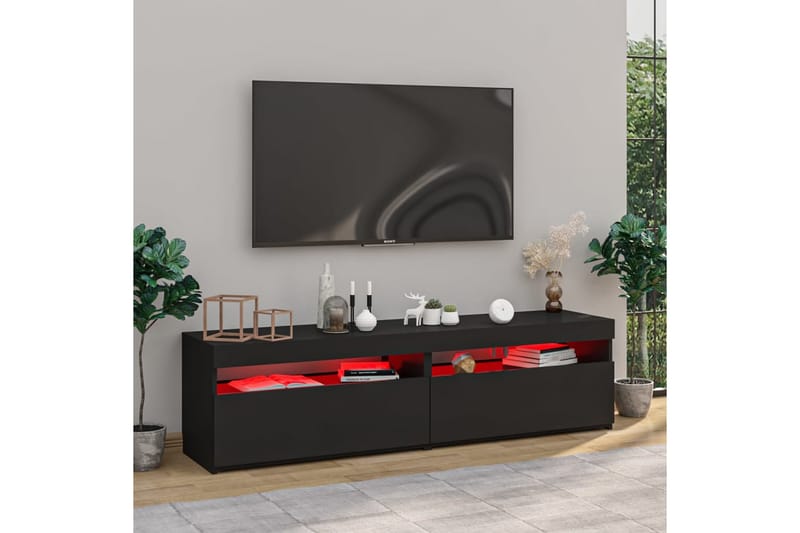Tv-bänkar med LED-belysning 2 st svart 75x35x40 cm - Svart - Möbler - Tv möbel & mediamöbel - TV bänk & mediabänk