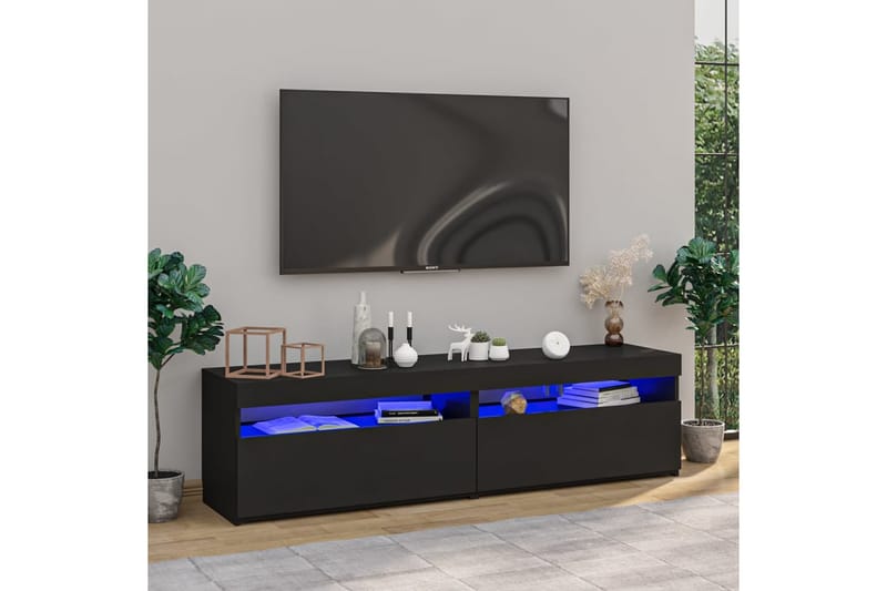 Tv-bänkar med LED-belysning 2 st svart 75x35x40 cm - Svart - Möbler - Tv möbel & mediamöbel - TV bänk & mediabänk