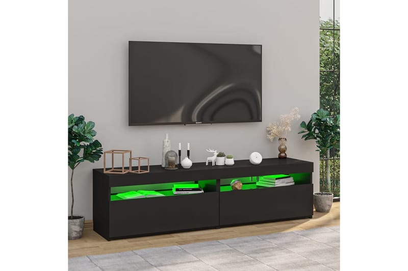 Tv-bänkar med LED-belysning 2 st svart 75x35x40 cm - Svart - Möbler - Tv möbel & mediamöbel - TV bänk & mediabänk