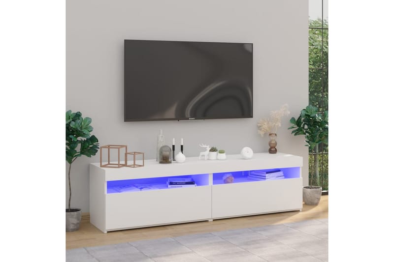 Tv-bänkar med LED-belysning 2 st vit 75x35x40 cm - Vit - Möbler - Tv möbel & mediamöbel - TV bänk & mediabänk