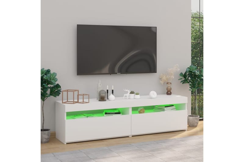 Tv-bänkar med LED-belysning 2 st vit högglans 75x35x40 cm - Vit - TV bänk & mediabänk