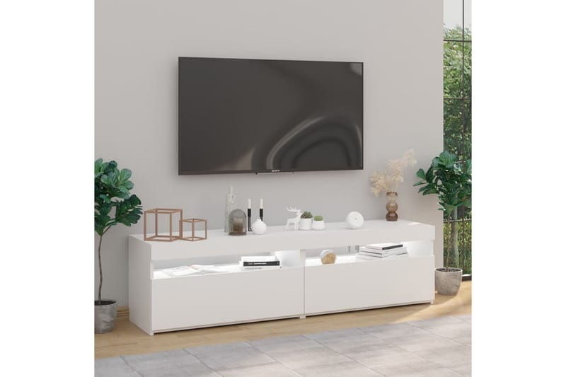 Tv-bänkar med LED-belysning 2 st vit högglans 75x35x40 cm - Vit - Möbler - Tv möbel & mediamöbel - TV bänk & mediabänk