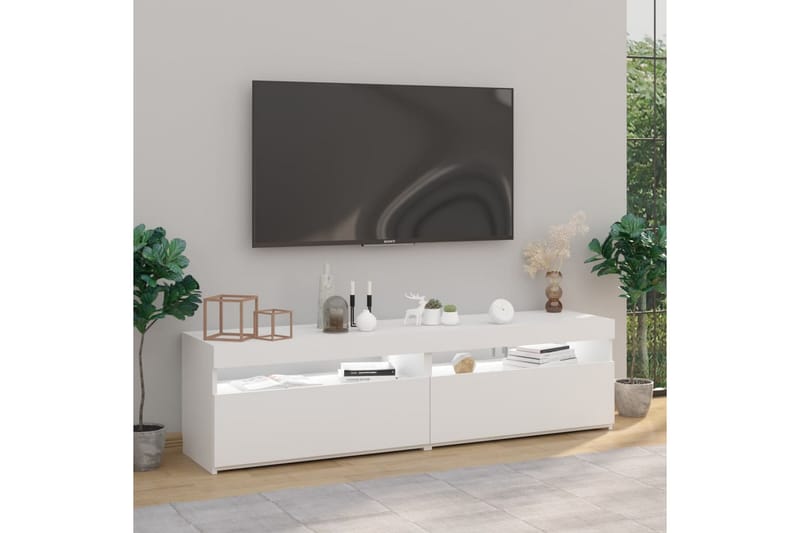 Tv-bänkar med LED-belysning 2 st vit högglans 75x35x40 cm - Vit - TV bänk & mediabänk