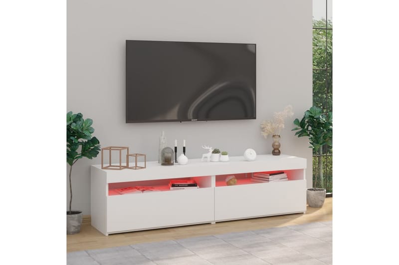 Tv-bänkar med LED-belysning 2 st vit högglans 75x35x40 cm - Vit - TV bänk & mediabänk