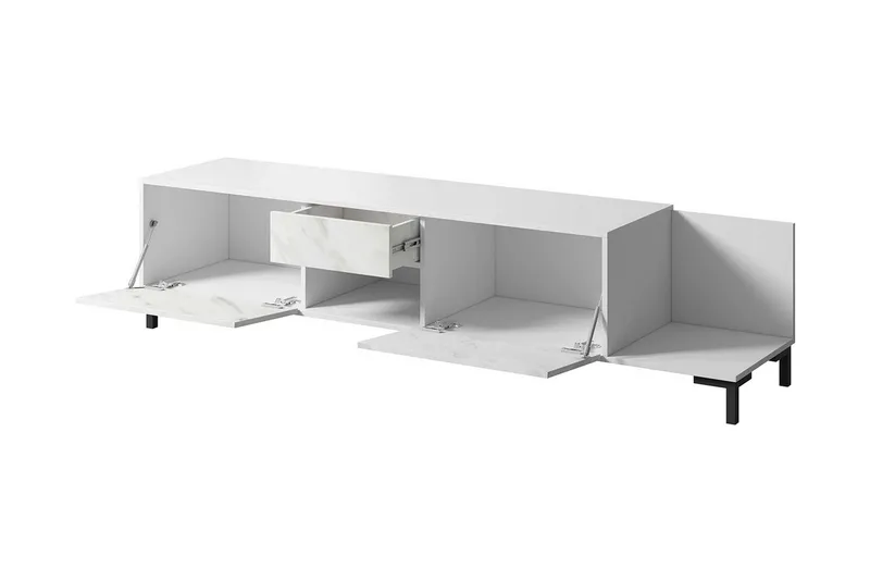 Tv Golvstående Tv Bänk 195 cm med Förvaring i Trä - Vit - Möbler - Tv möbel & mediamöbel - TV bänk & mediabänk