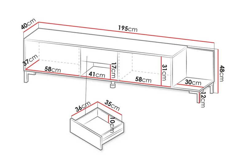 Tv Golvstående Tv Bänk 195 cm med Förvaring i Trä - Vit - Möbler - Tv möbel & mediamöbel - TV bänk & mediabänk