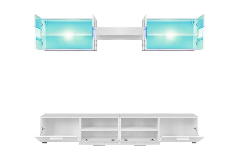 TV-möbel 5 delar med LED-belysning högglans vit - Vit - TV bänk & mediabänk