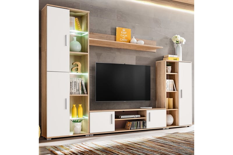 TV-möbel med LED-belysning sonoma-ek och vit - Brun - TV-möbelset