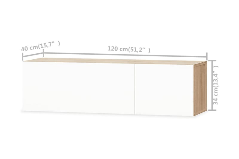 TV-möbel spånskiva 120x40x34 cm ek och vit högglans - Brun - Möbler - Tv möbel & mediamöbel - TV bänk & mediabänk