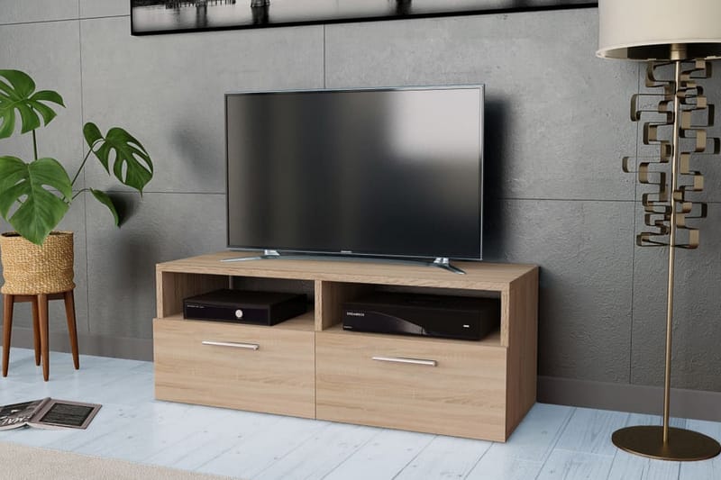 TV-möbel spånskiva 95x35x36 cm ek - Brun - Möbler - Tv möbel & mediamöbel - TV bänk & mediabänk