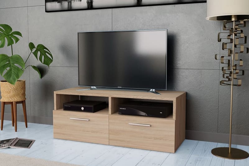 TV-möbel spånskiva 95x35x36 cm ek - Brun - TV bänk & mediabänk