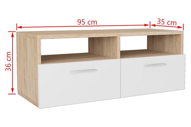 TV-möbel spånskiva 95x35x36 cm ek och vit - Brun - Möbler - Tv möbel & mediamöbel - TV bänk & mediabänk
