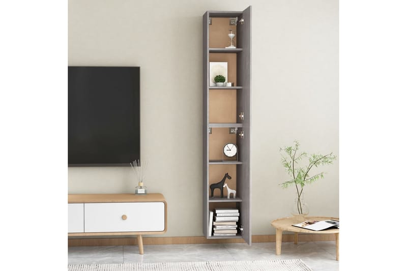 TV-skåp 2 st betonggrå 30,5x30x90 cm spånskiva - Grå - Möbler - Tv möbel & mediamöbel - TV bänk & mediabänk
