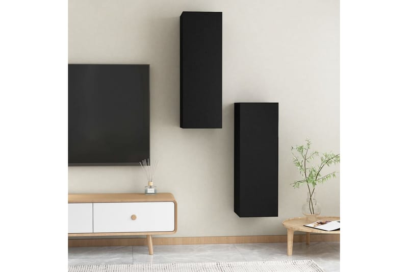 TV-skåp 2 st svart 30,5x30x90 cm spånskiva - Svart - Möbler - Tv möbel & mediamöbel - TV bänk & mediabänk