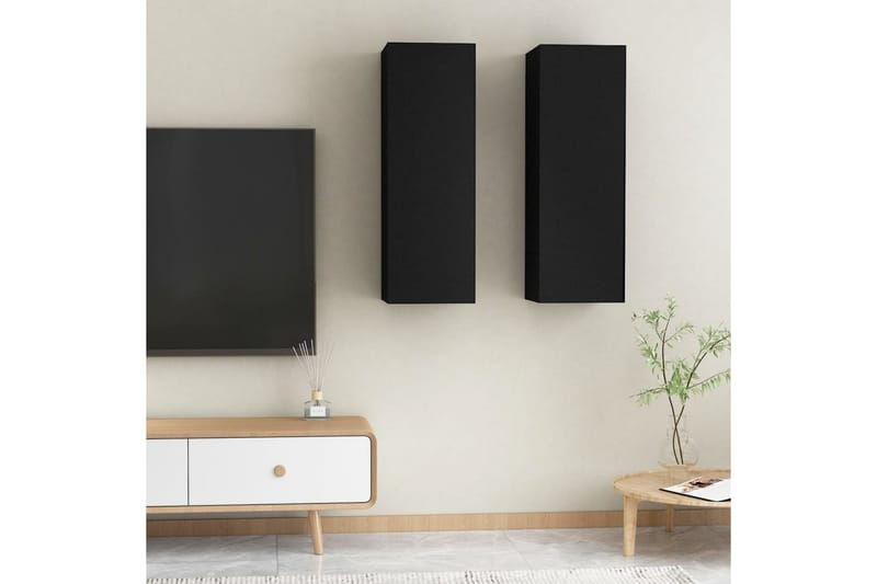 TV-skåp 2 st svart 30,5x30x90 cm spånskiva - Svart - Möbler - Tv möbel & mediamöbel - TV bänk & mediabänk