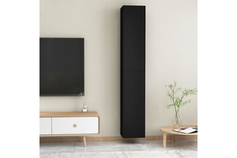 TV-skåp 2 st svart 30,5x30x90 cm spånskiva - Svart - Möbler - Tv möbel & mediamöbel - TV bänk & mediabänk