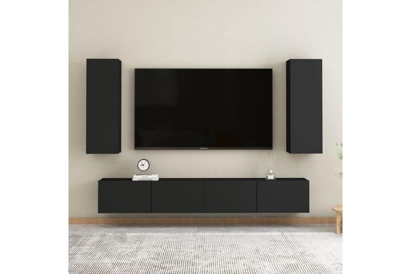 TV-skåp 2 st svart 30,5x30x90 cm spånskiva - Svart - Möbler - Tv möbel & mediamöbel - TV bänk & mediabänk
